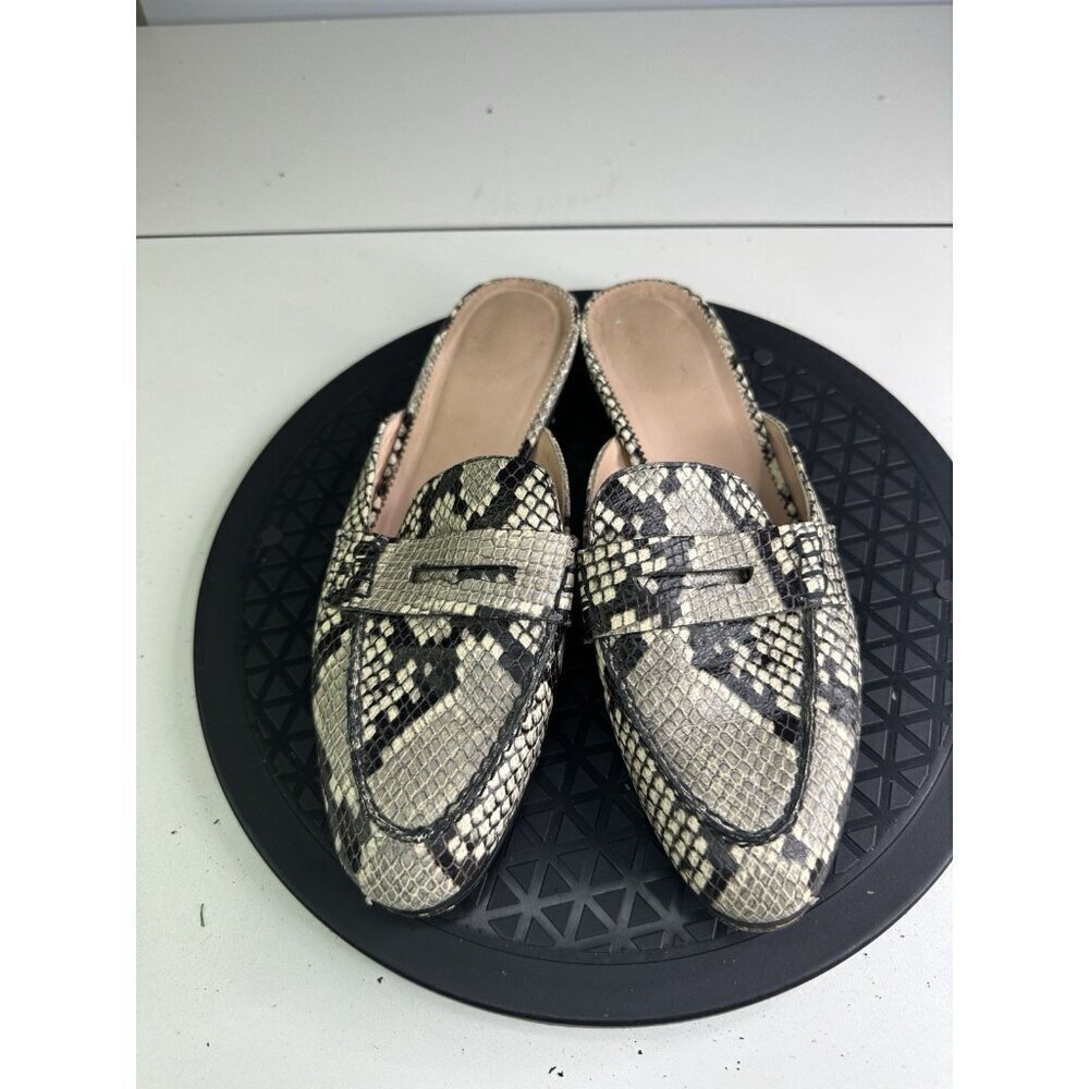 J.Crew Academy Embossed Leather Snakeskin Penny Loafer Mules Size 7